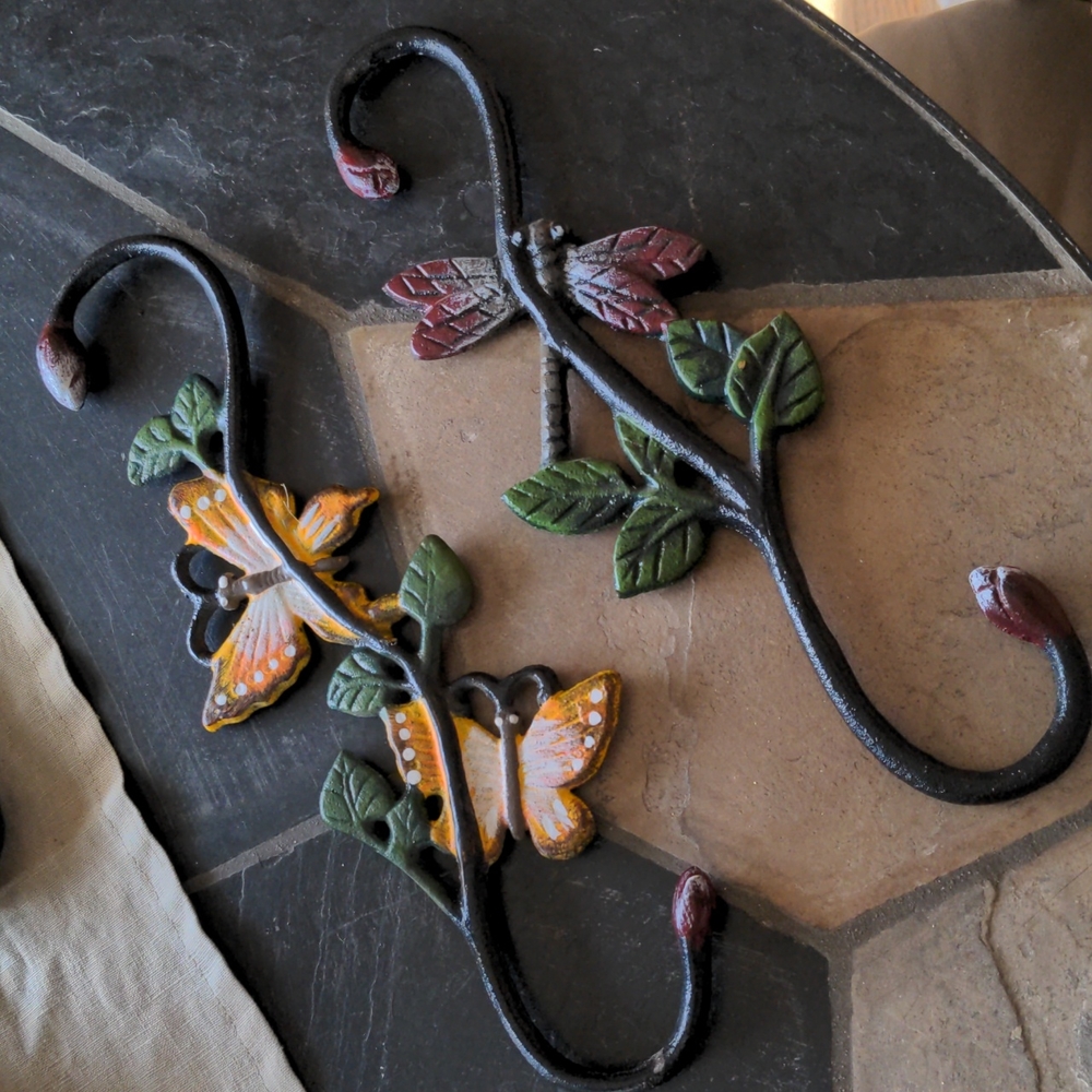 Wrought iron plant hangers set of 2 butterfly and dragonfly